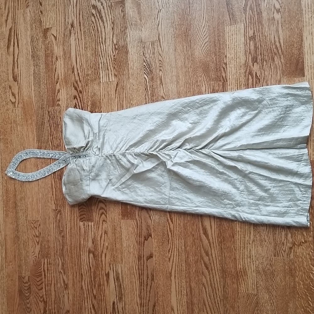 (S) le château Bejeweled Perfectly Ruched Metallic Halter Dress Formal Occasion